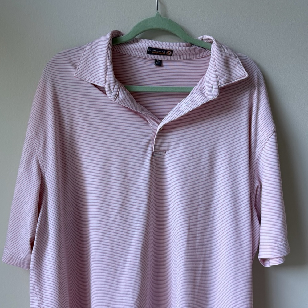 Peter Miller Size XL Men’s Pink Striped Polo Shirt Golf Athleisure Short Sleeve